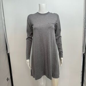SACAI LUCK Gray wool inverted pleat back satin flared sweater dress Size S